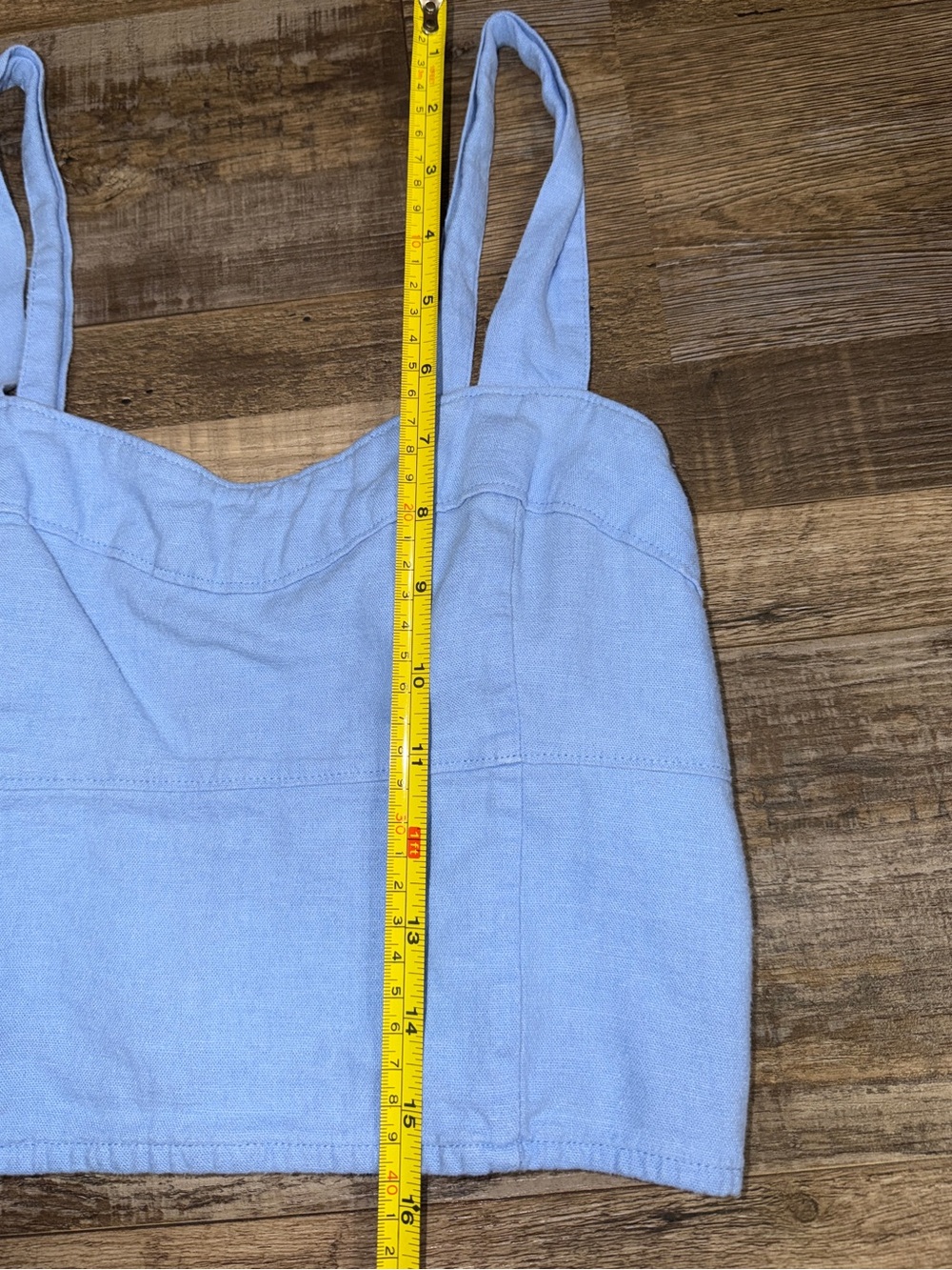 Abercrombie & Fitch Blue Linen Blend Crop Tank Top Smocked Back Sz Small - Picture 8 of 8